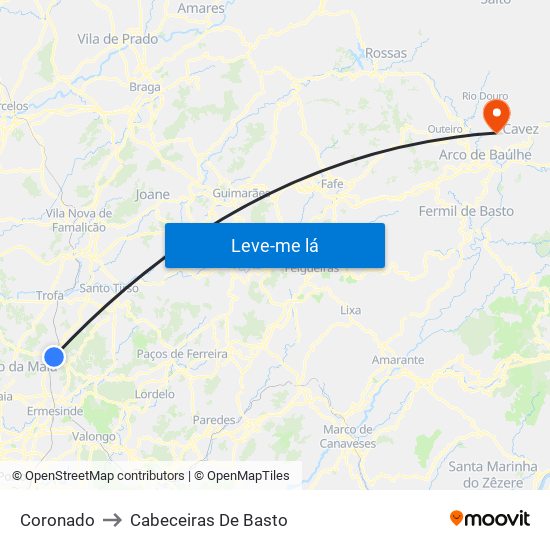 Coronado to Cabeceiras De Basto map