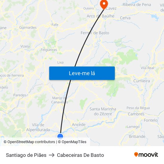 Santiago de Piães to Cabeceiras De Basto map