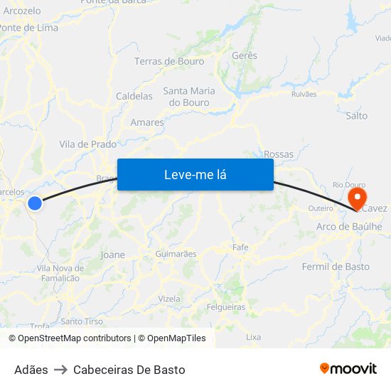 Adães to Cabeceiras De Basto map