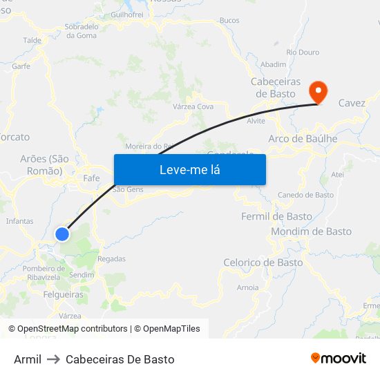 Armil to Cabeceiras De Basto map