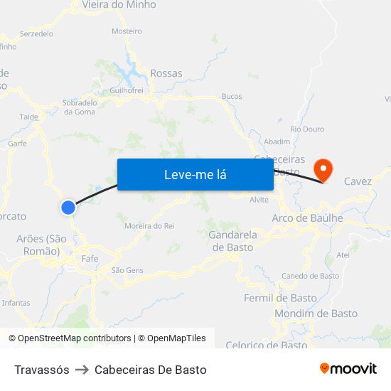 Travassós to Cabeceiras De Basto map