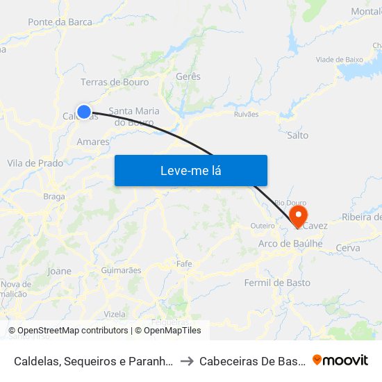 Caldelas, Sequeiros e Paranhos to Cabeceiras De Basto map