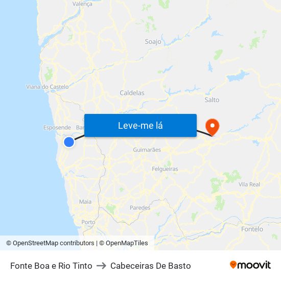 Fonte Boa e Rio Tinto to Cabeceiras De Basto map