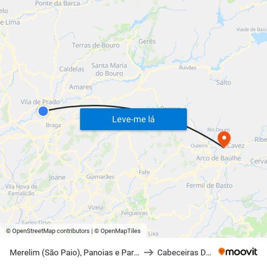 Merelim (São Paio), Panoias e Parada de Tibães to Cabeceiras De Basto map