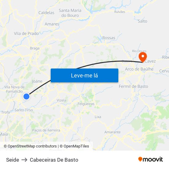 Seide to Cabeceiras De Basto map