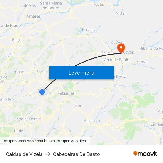 Caldas de Vizela to Cabeceiras De Basto map