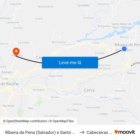 Ribeira de Pena (Salvador) e Santo Aleixo de Além-Tâmega to Cabeceiras De Basto map