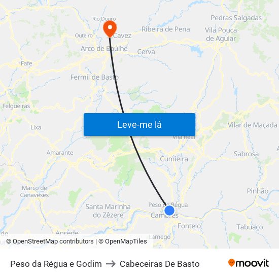 Peso da Régua e Godim to Cabeceiras De Basto map