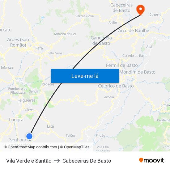 Vila Verde e Santão to Cabeceiras De Basto map