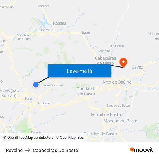 Revelhe to Cabeceiras De Basto map