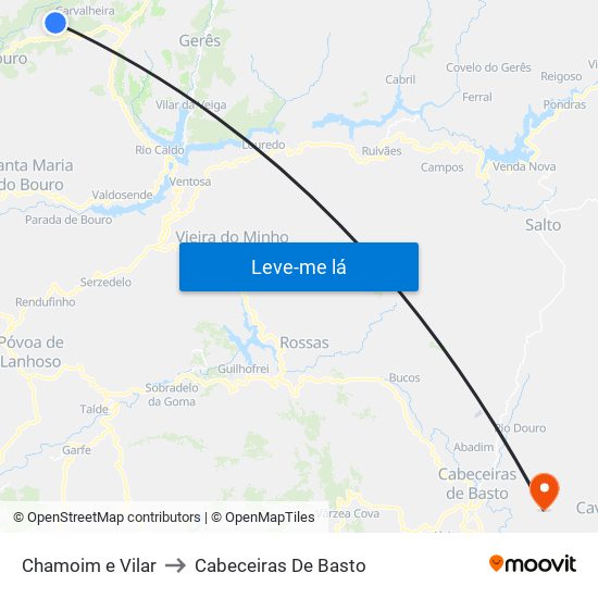 Chamoim e Vilar to Cabeceiras De Basto map