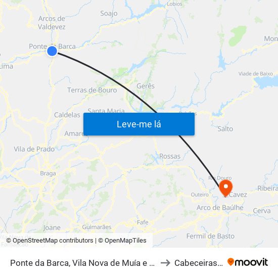 Ponte da Barca, Vila Nova de Muía e Paço Vedro de Magalhães to Cabeceiras De Basto map