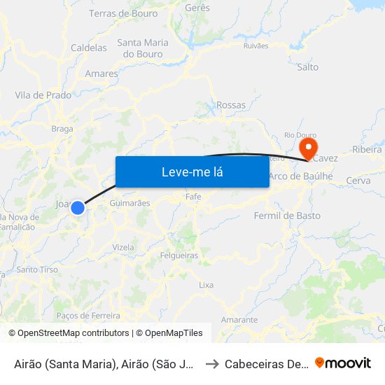 Airão (Santa Maria), Airão (São João) e Vermil to Cabeceiras De Basto map