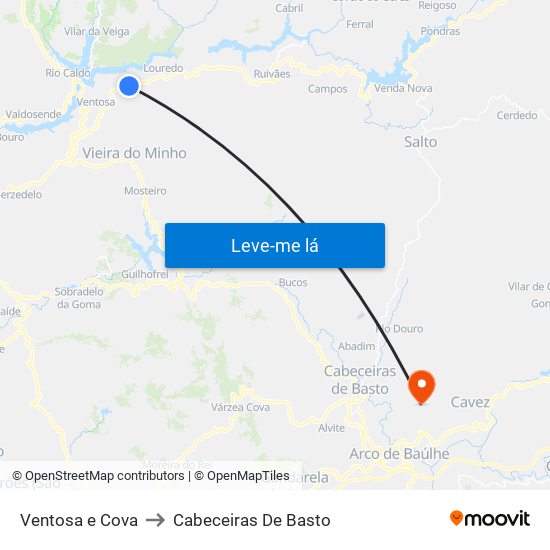 Ventosa e Cova to Cabeceiras De Basto map