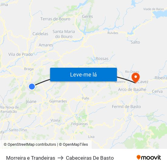 Morreira e Trandeiras to Cabeceiras De Basto map