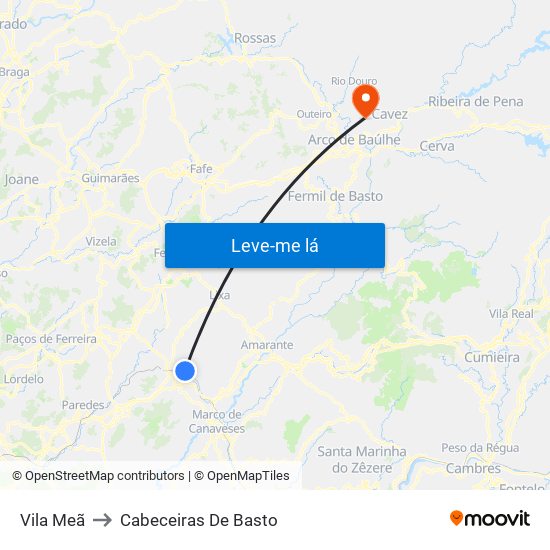 Vila Meã to Cabeceiras De Basto map
