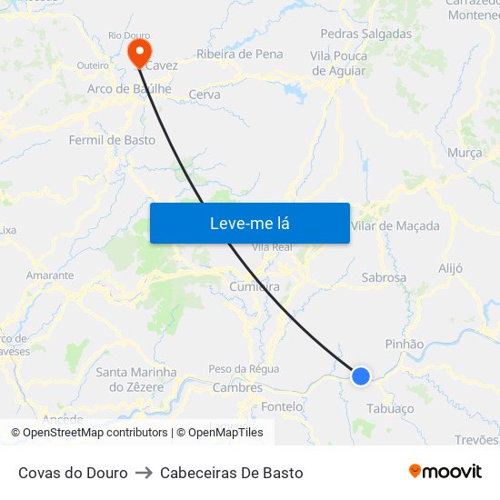 Covas do Douro to Cabeceiras De Basto map