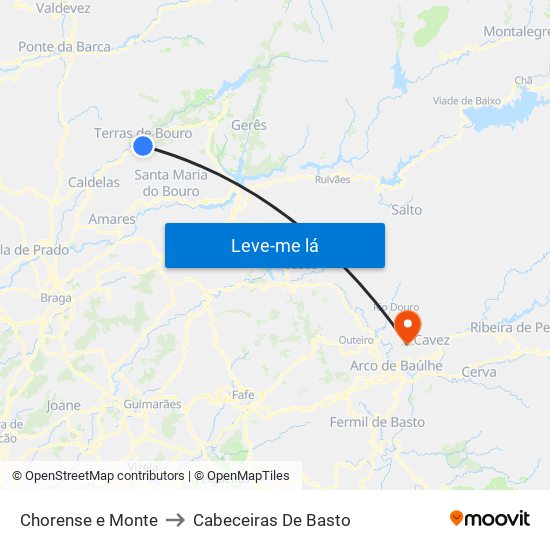 Chorense e Monte to Cabeceiras De Basto map