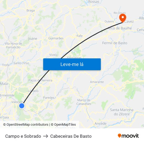 Campo e Sobrado to Cabeceiras De Basto map