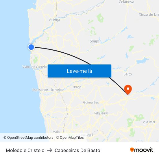 Moledo e Cristelo to Cabeceiras De Basto map