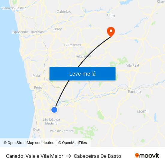 Canedo, Vale e Vila Maior to Cabeceiras De Basto map