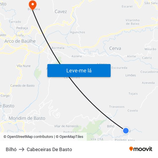 Bilhó to Cabeceiras De Basto map