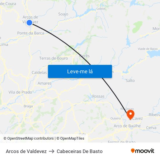 Arcos de Valdevez to Cabeceiras De Basto map