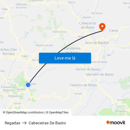 Regadas to Cabeceiras De Basto map