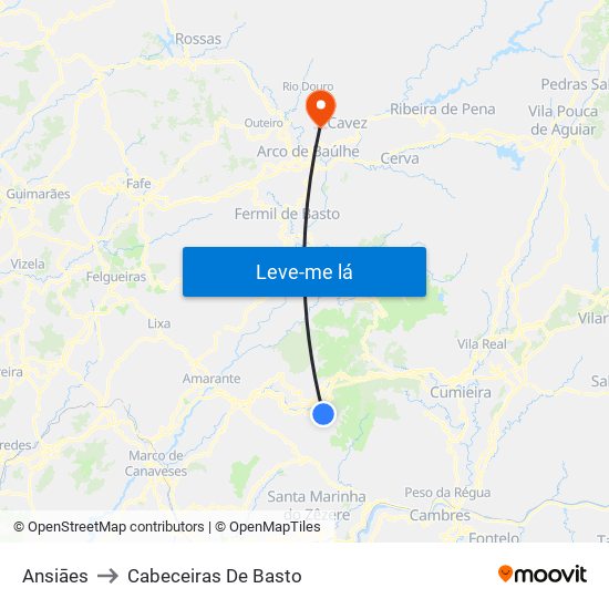 Ansiāes to Cabeceiras De Basto map