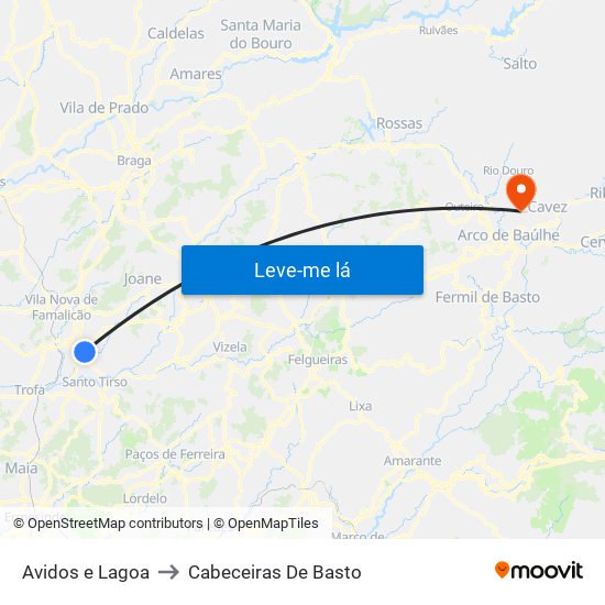 Avidos e Lagoa to Cabeceiras De Basto map