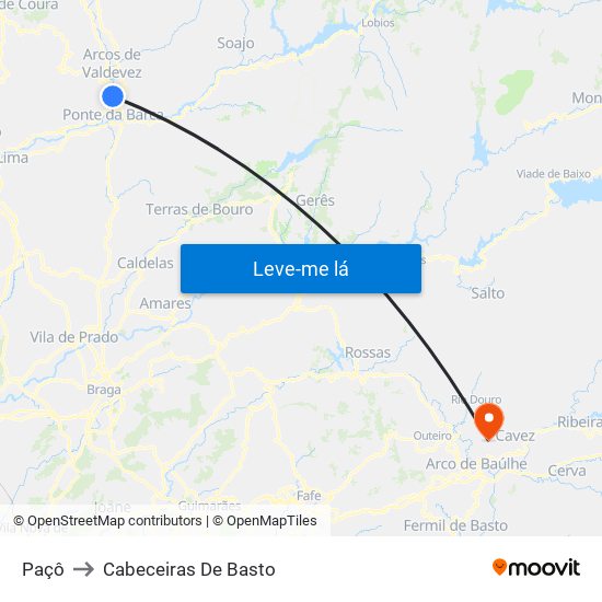 Paçô to Cabeceiras De Basto map