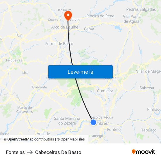 Fontelas to Cabeceiras De Basto map