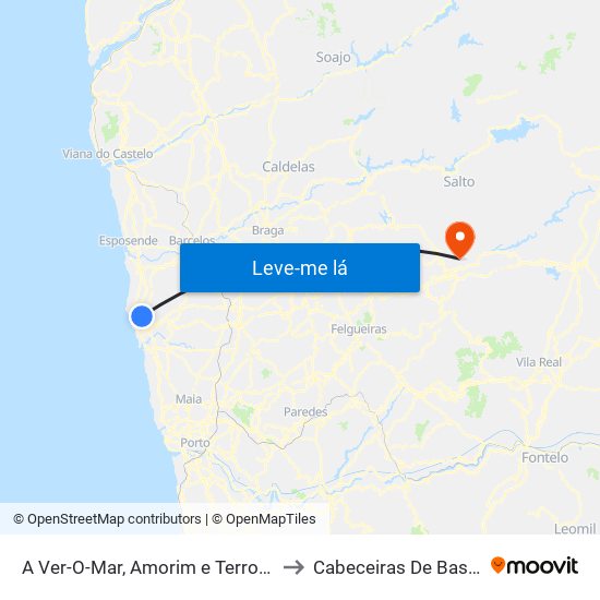 A Ver-O-Mar, Amorim e Terroso to Cabeceiras De Basto map
