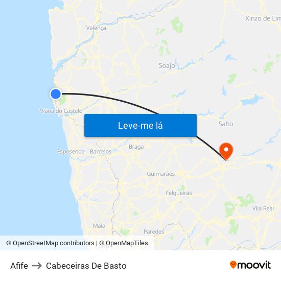 Afife to Cabeceiras De Basto map