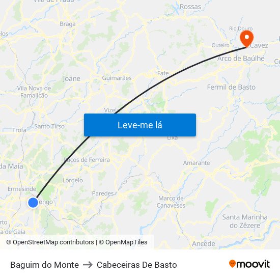 Baguim do Monte to Cabeceiras De Basto map