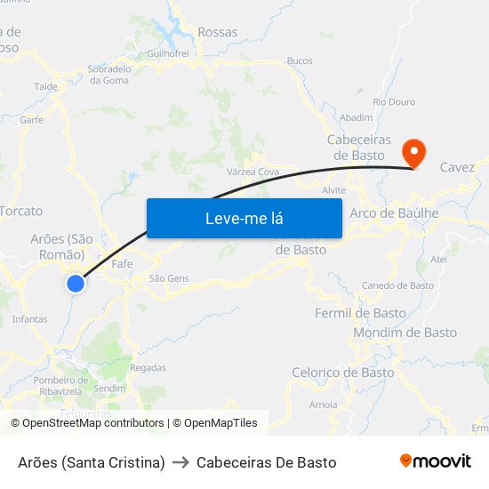 Arões (Santa Cristina) to Cabeceiras De Basto map