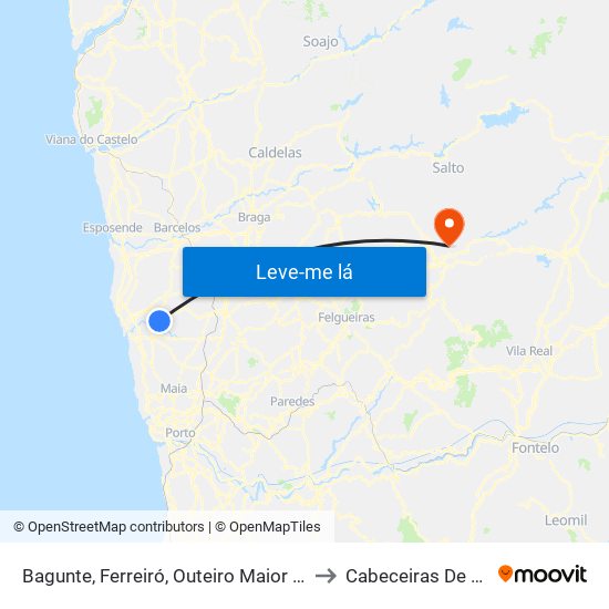 Bagunte, Ferreiró, Outeiro Maior e Parada to Cabeceiras De Basto map