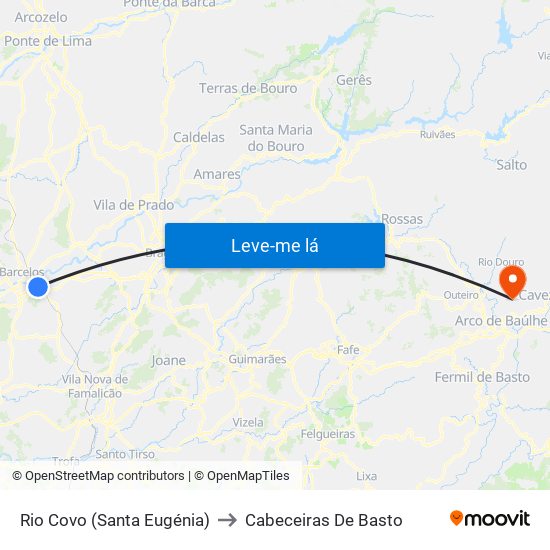 Rio Covo (Santa Eugénia) to Cabeceiras De Basto map