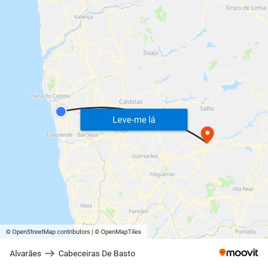 Alvarães to Cabeceiras De Basto map