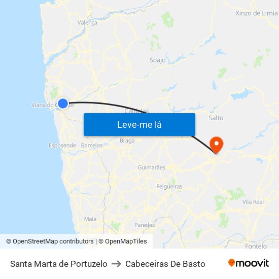 Santa Marta de Portuzelo to Cabeceiras De Basto map