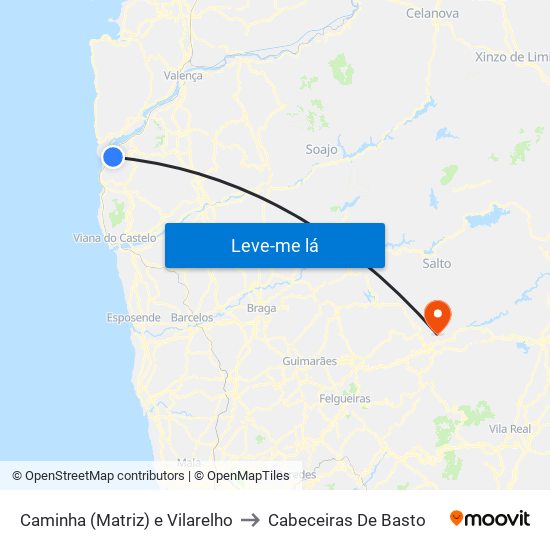 Caminha (Matriz) e Vilarelho to Cabeceiras De Basto map