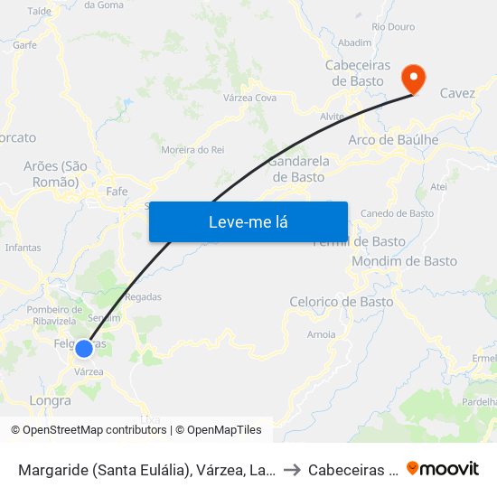 Margaride (Santa Eulália), Várzea, Lagares, Varziela e Moure to Cabeceiras De Basto map