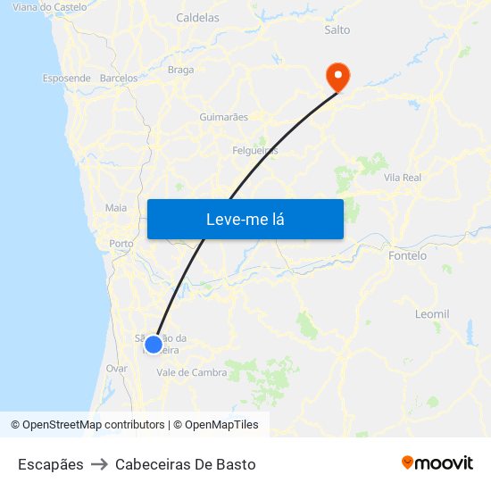 Escapães to Cabeceiras De Basto map