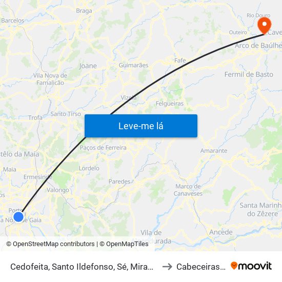 Cedofeita, Santo Ildefonso, Sé, Miragaia, São Nicolau e Vitória to Cabeceiras De Basto map