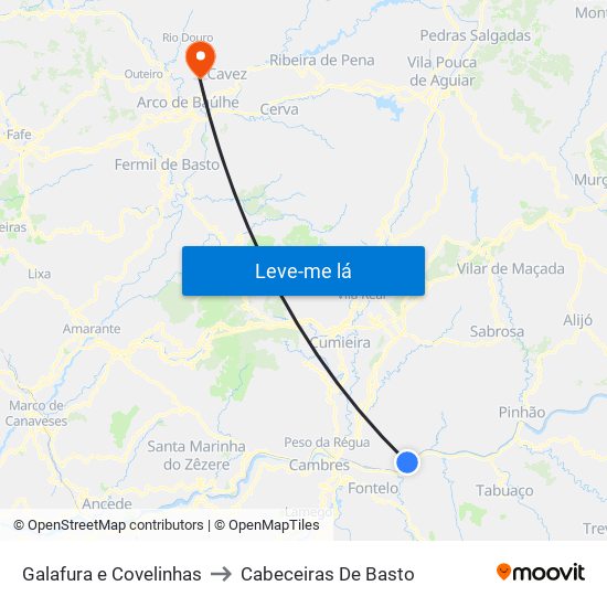 Galafura e Covelinhas to Cabeceiras De Basto map