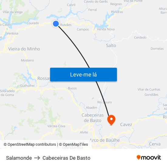 Salamonde to Cabeceiras De Basto map