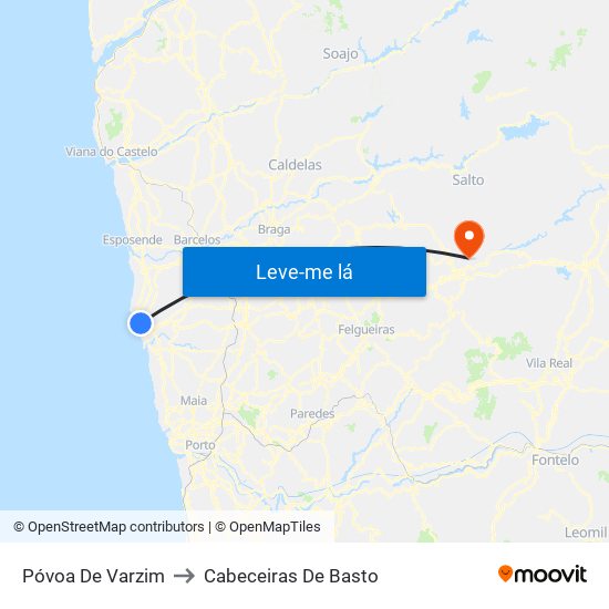 Póvoa De Varzim to Cabeceiras De Basto map