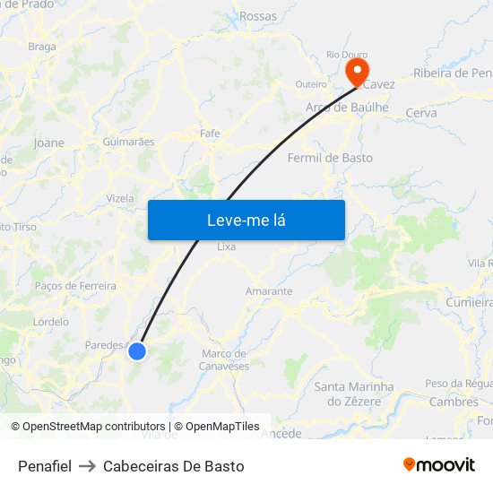 Penafiel to Cabeceiras De Basto map