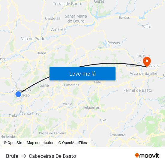 Brufe to Cabeceiras De Basto map