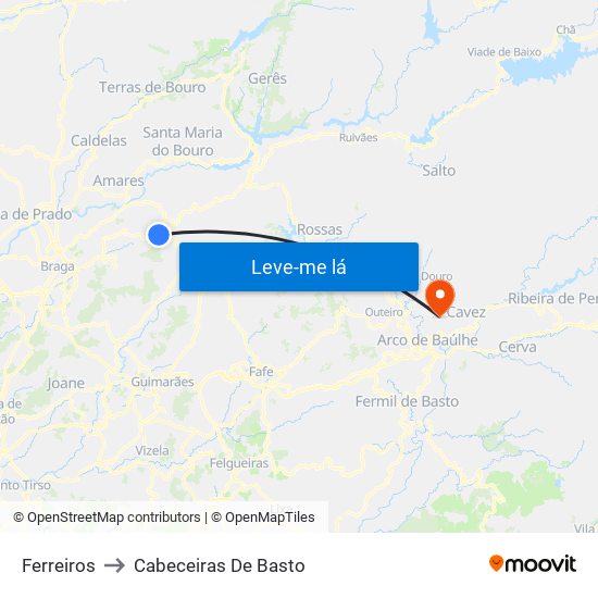 Ferreiros to Cabeceiras De Basto map